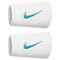 Nike Premier Doublewide Tennis Wristbands - White/Baltic Blue